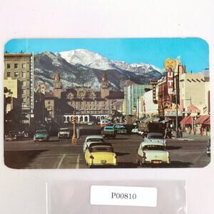 Pikes Peak Avenue Colorado Springs CO 1950s Postcard Rocky Mountains